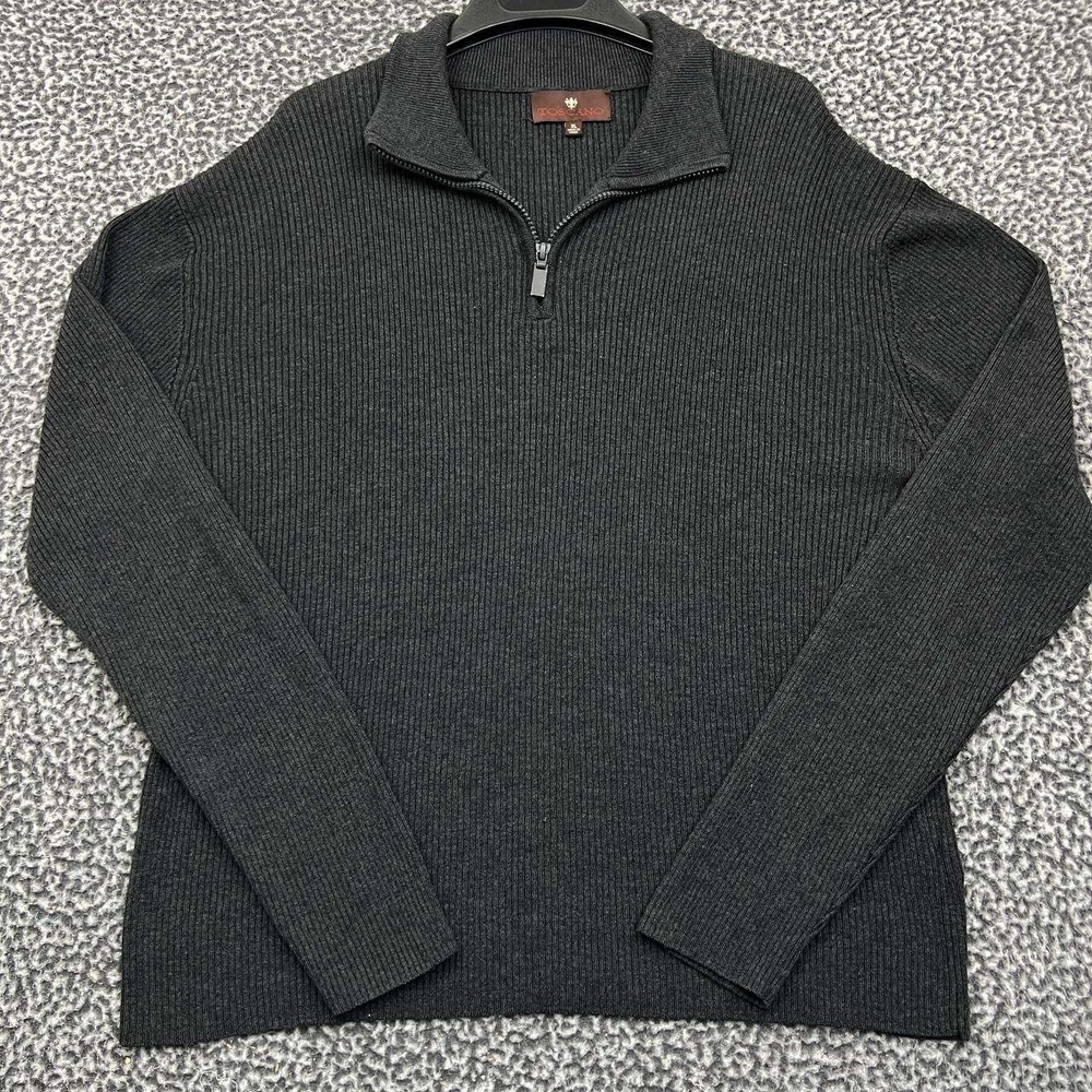 Toscano Sweater Women XL Black Rib Knit Quarter Zip Long Sleeve Merino Wool